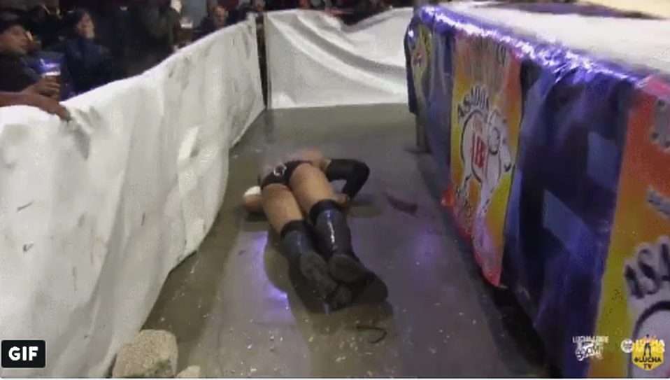 Watch Wrestler Get Knocked Out By A Flying Brick