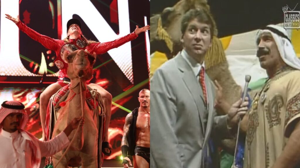 Iron Sheik Reacts To Riddle Riding A Camel At WWE Crown Jewel