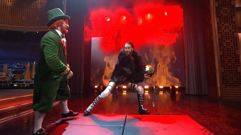 Watch Seth Rollins Stomp A Leprechaun On The Tonight Show Starring Jimmy Fallon