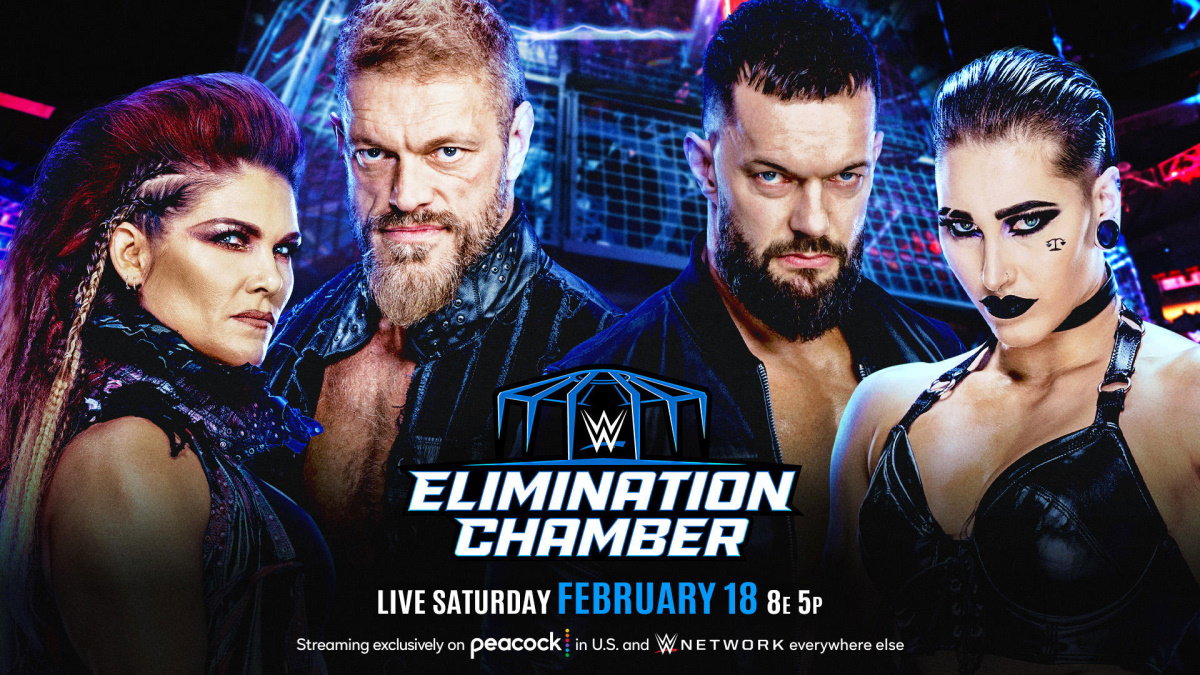 The husband & wife combo of Edge & Beth Phoenix take on members of the Judgment Day group, Finn Balor & Rhea Ripley (left to right)
