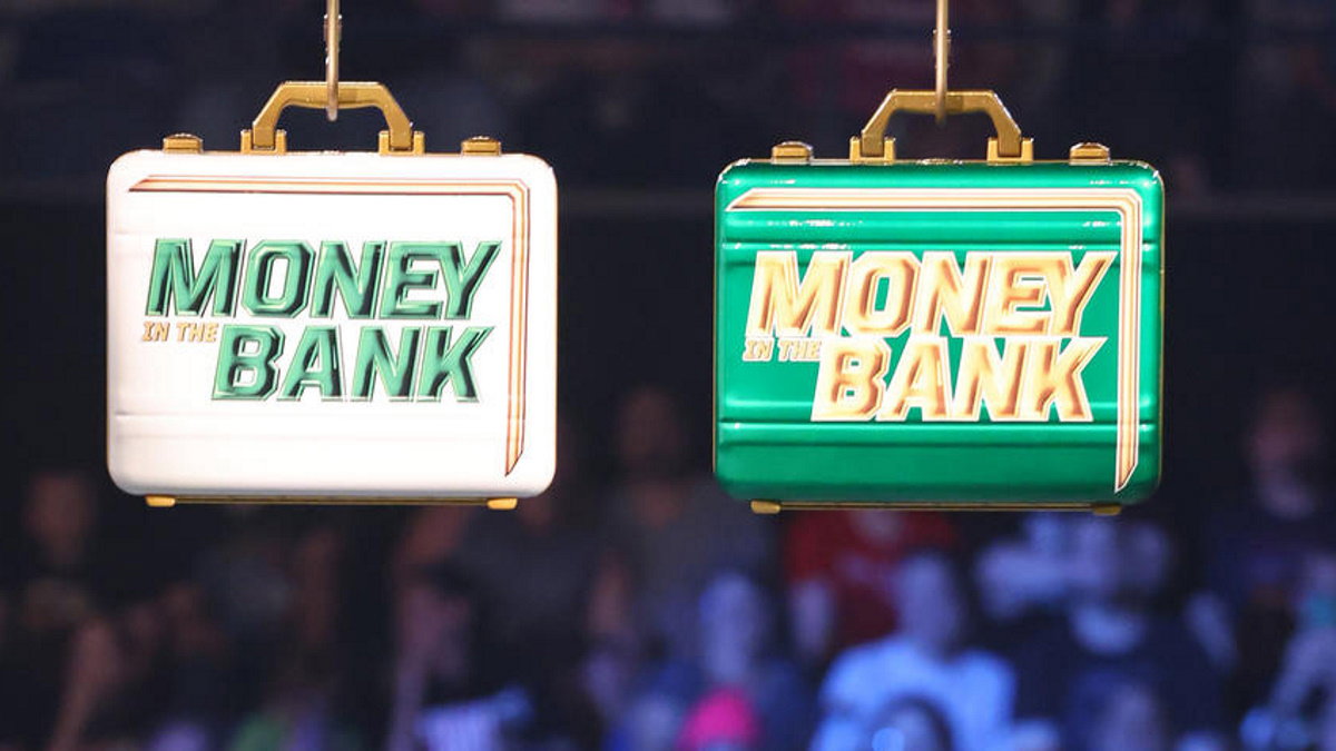 WWE Money in the Bank briefcases hanging above the ring