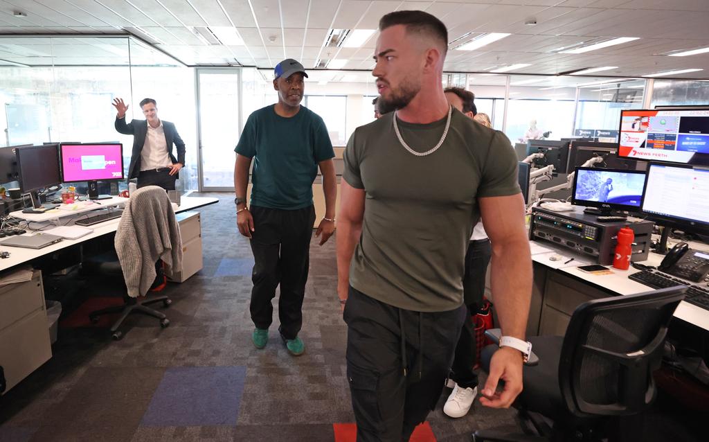 Theory got so wild he had to be carted away by WWE security. Credit: Daniel Wilkins/The West Australian