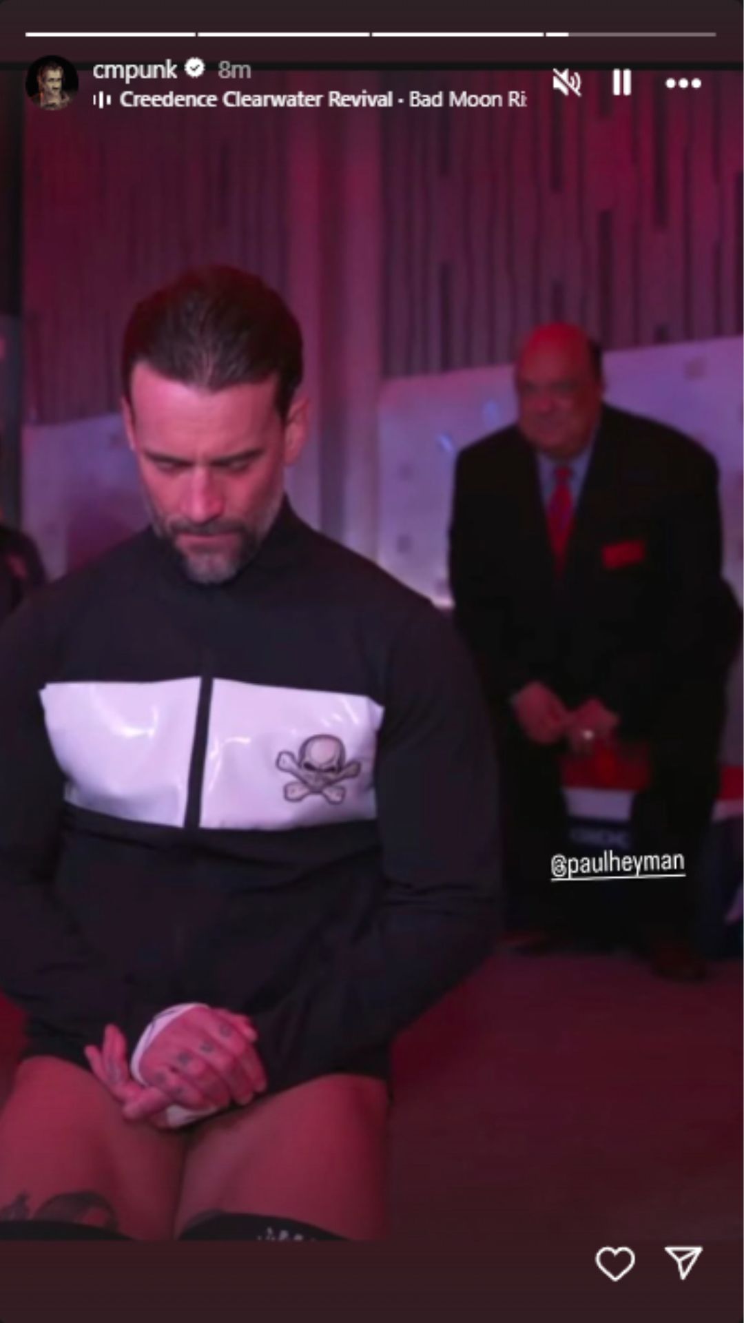 CM Punk Instagram story with Paul Heyman behind him in WWE gorilla at Raw on Netflix debut