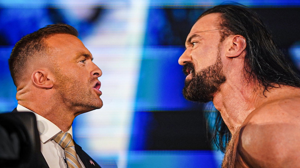WWE SmackDown GM Nick Aldis with Drew McIntyre