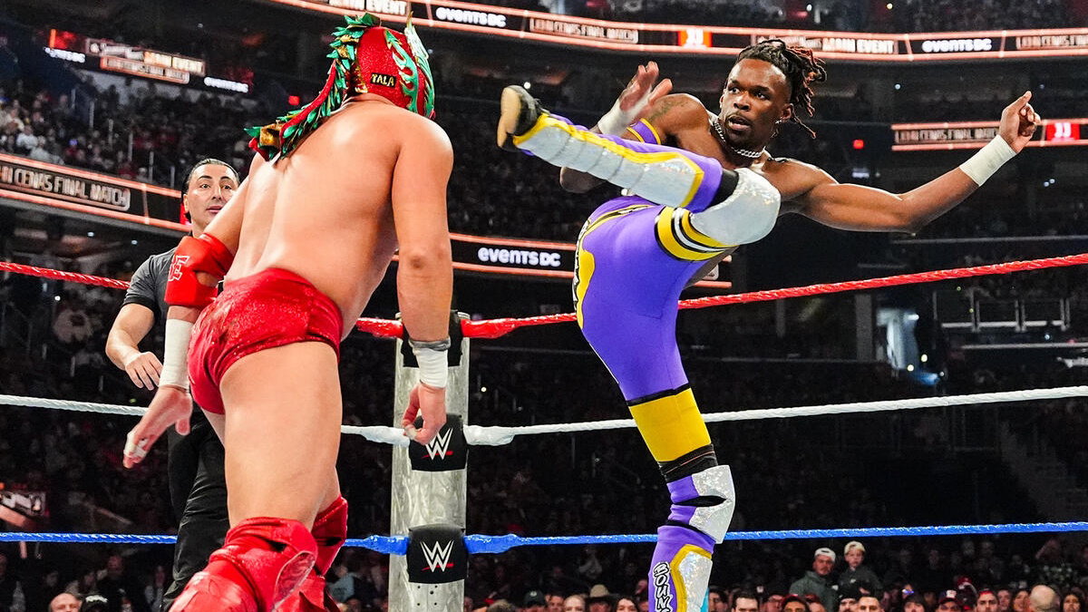 Je'Von Evans and Dragon Lee at WWE Saturday Night's Main Event