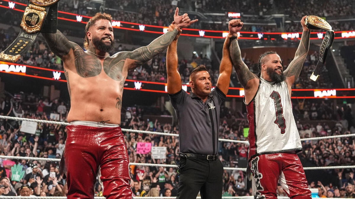 The Usos winning WWE World Tag Team Titles on Raw