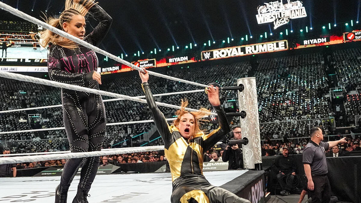 Nattie eliminating Becky Lynch from WWE Royal Rumble