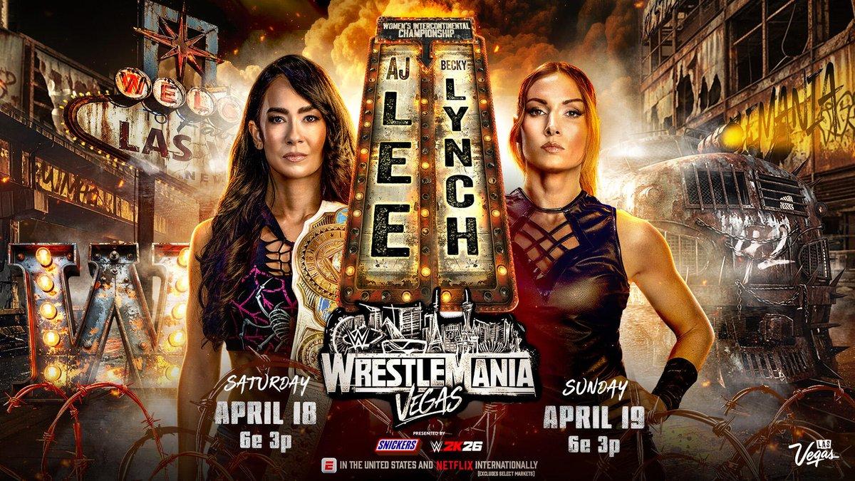 AJ Lee vs Becky Lynch WWE WrestleMania 42 graphic