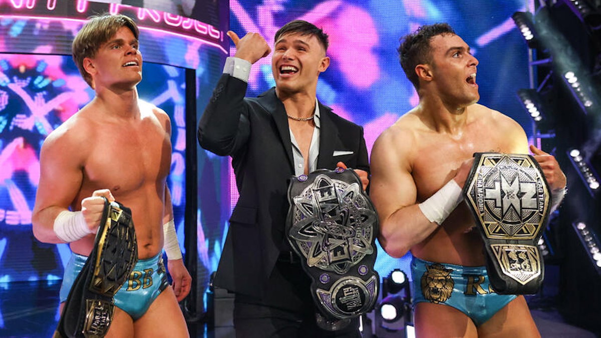 Vanity Project (Brad Baylor, Jackson Drake & Ricky Smokes) with the WWE Evolve Championship & NXT Tag Team Championship
