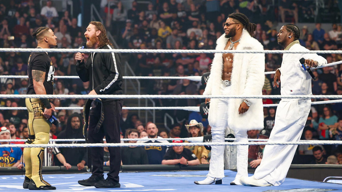 WWE stars Carmelo Hayes, Trick Williams, Sami Zayn and Lil Yachty