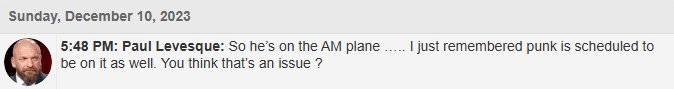 A message from Triple H to Nick Khan regarding WWE star CM Punk and Vince McMahon being on the same flight