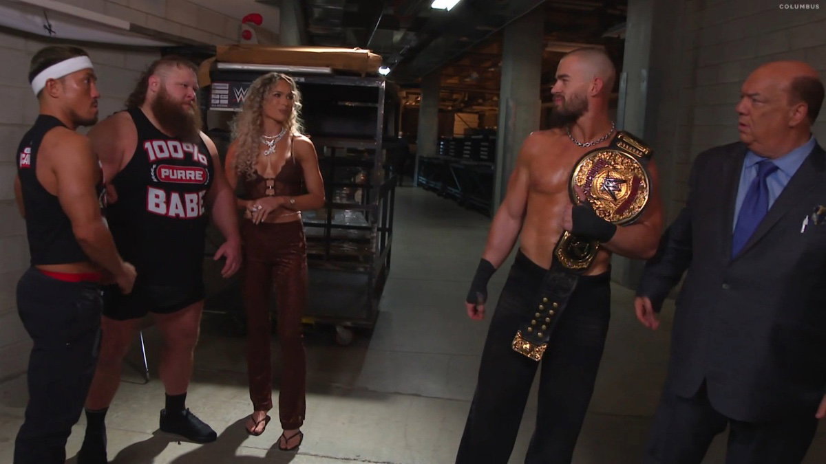 WWE's Austin Theory, Paul Heyman, Otis, Akira Tozawa and Maxxine Dupri