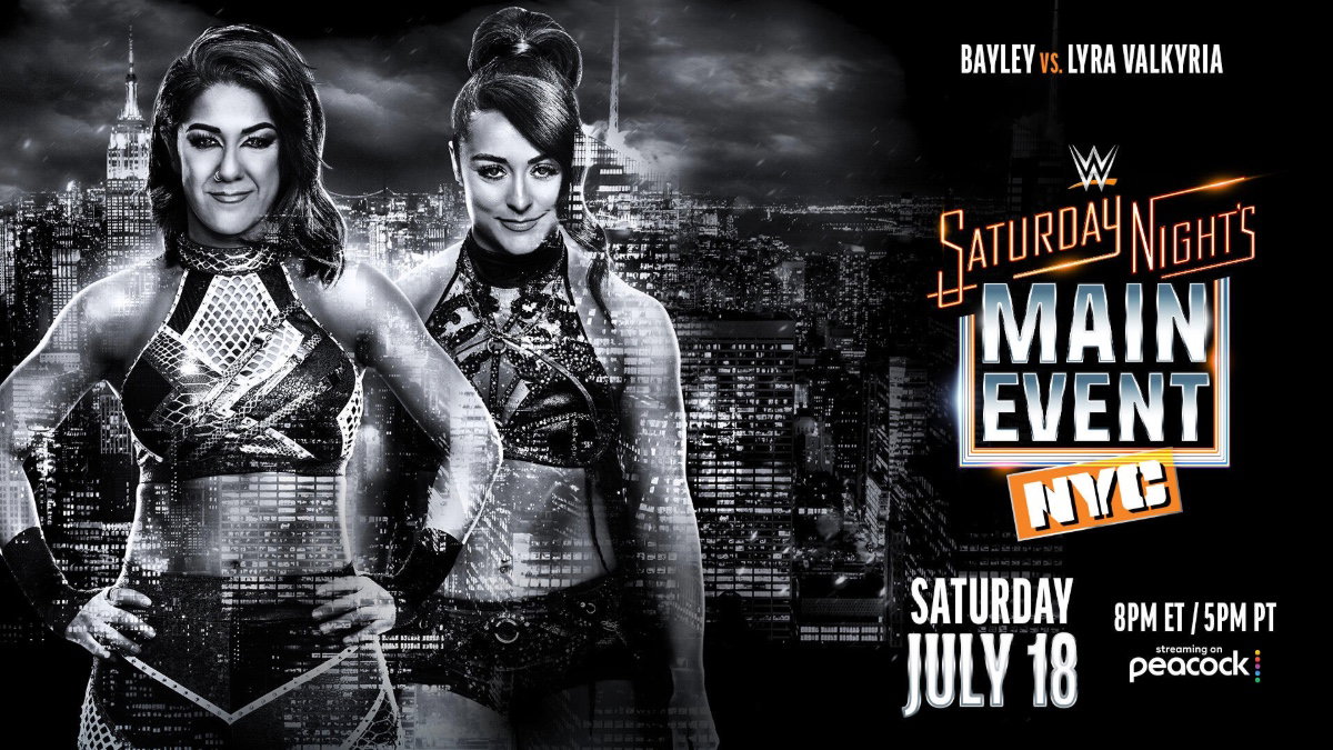 Poster for Bayley vs. Lyra Valkyria at WWE Saturday Night's Main Event