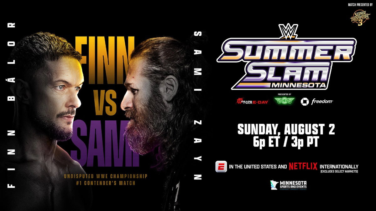WWE SummerSlam 2026 poster for Finn Balor vs. Sami Zayn.