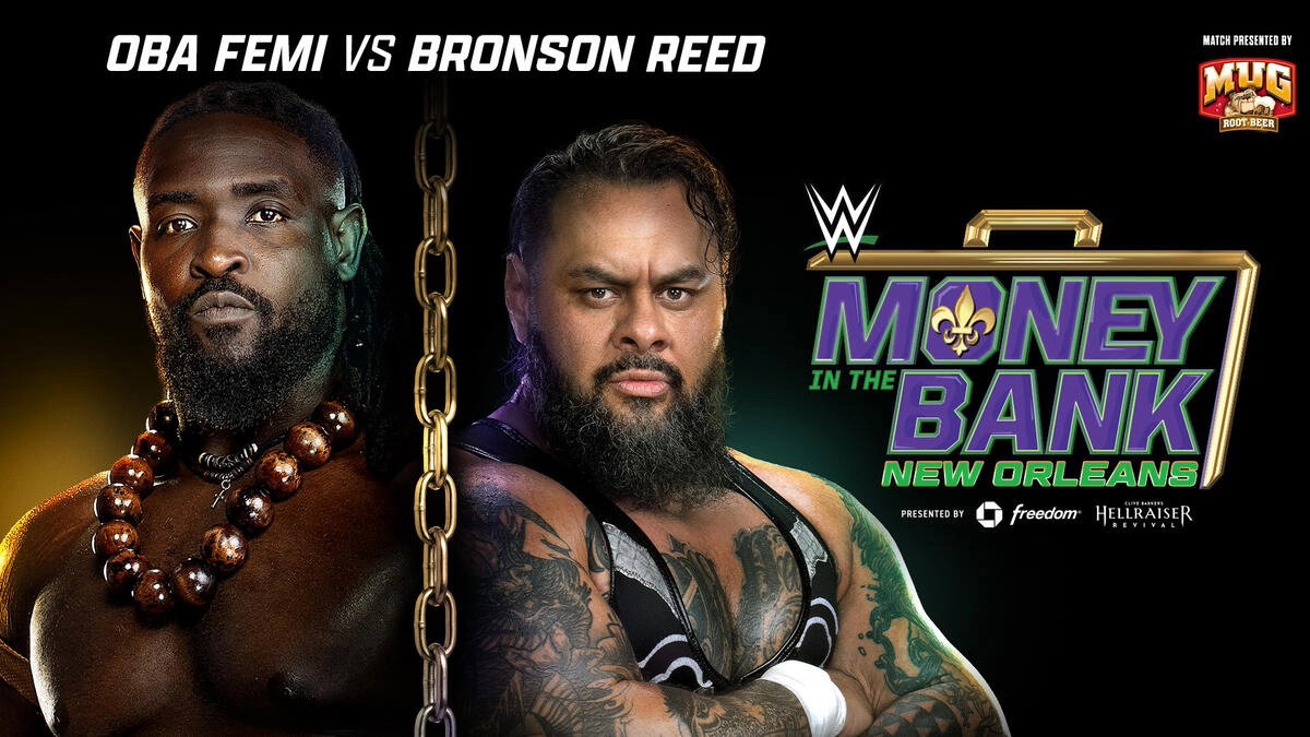 Oba Femi vs. Bronson Reed WWE Money in the Bank 2026 graphic